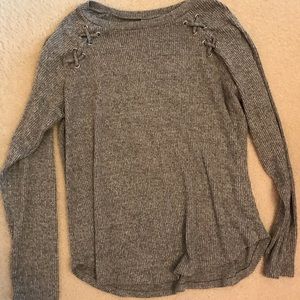Gray Sweater With Lace Up Sleeves